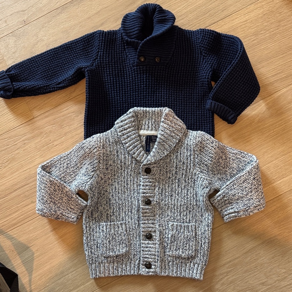Janie and Jack Navy & Heather Gray Shawl Collar Cardigans